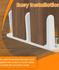 Four Pack White Sliding Closet Door Floor Guides Universal ABS Bottom Hardware For One And Three Eighths Inch Thick Cabinet Doors Track Bracket Replacement Parts With Screws For Easy Installation And Durable Performance shown installed on wood floor.