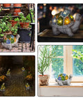 Solar Powered Turtle Garden Statue With 7 LED Lights in various garden settings and indoor succulent displays, resin and UV-resistant.
