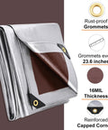 Rugged All Weather Heavy Duty Tarp 12 By 16 Ft, 16 Mil Poly, Waterproof And UV Resistant, folded with reinforced grommets