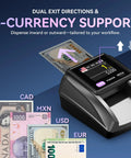 AL 135T Counterfeit Bill Detector Money Checker With Three Inch Digital Screen verifying multiple currencies with arrows