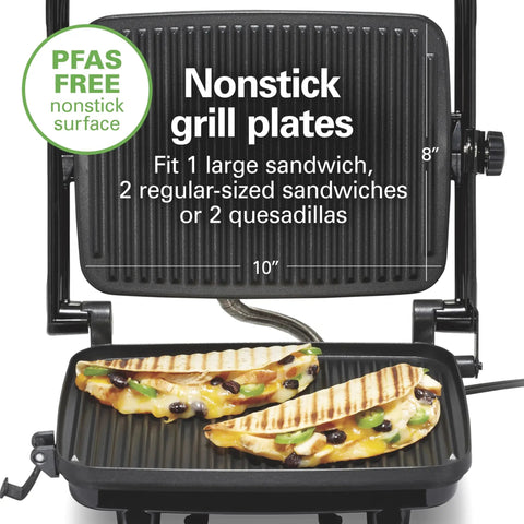 Hamilton Beach Panini Press And Sandwich Maker With Electric Indoor Grill Nonstick Plates for grilling sandwiches and quesadillas.