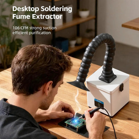 Heavy Duty Solder Fume Extractor With HEPA And Carbon Filter 180 Cubic Meters Per Hour Strong Suction Desktop Use