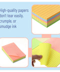 Lined Sticky Notes 4x6 Inch Pastel Color Ruled Post Its, 6 Pads, 270 Sheets Total; showcasing easy tear and colorful design.