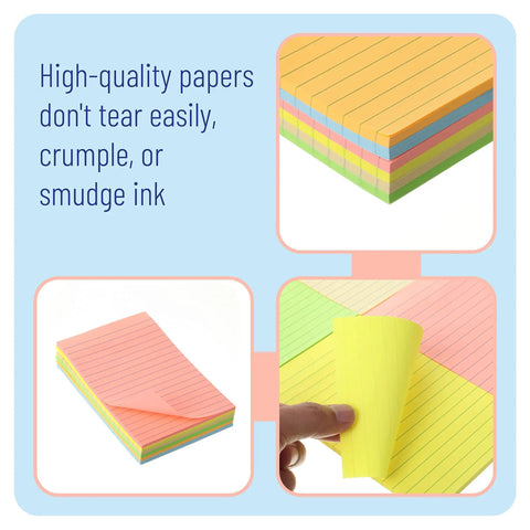 Lined Sticky Notes 4x6 Inch Pastel Color Ruled Post Its, 6 Pads, 270 Sheets Total; showcasing easy tear and colorful design.