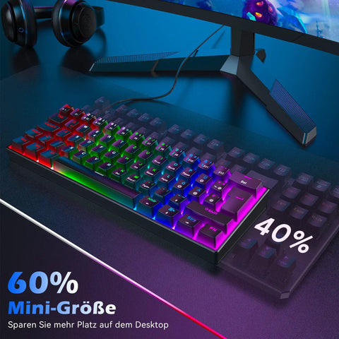 Compact 60 Percent Mechanical Gaming Keyboard Featuring Silky Linear Red Switches And Detachable Type C Cable Built For Sick Desk Setups And Lightweight Travel Rigs PC PS5 PS4 Black, showing RGB lighting effects.