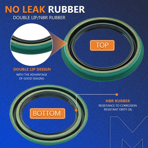 Close-up of rubber seal from 6Pcs Front Wheel Bearing And Seal Kit Replacement For 1988 To 2002 C1500 Suburban Express 1500 C2500 Suburban WTA5 WTA3 WS4739 Front Wheel Hub Assembly Kit, showing top and bottom views with double lip design.