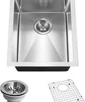 Undermount 12 Inch Stainless Steel Bar Sink With Single Bowl, Strainer And Grid, Built Tough In 18-Gauge T-304 Stainless CNB-1200