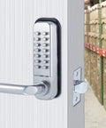 Keyless Entry 14 Digit Keypad Mechanical Door Lock Lever Set, Satin Chrome Finish, 60mm Backset Latch, Fits Standard 2 1/8 Inch Holes
