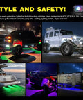 RGB LED Rock Lights Kit With 4 Pods Underglow Neon Lights Bluetooth App Control Music Mode For Truck ATV UTV RZR SUV Off Road Decor