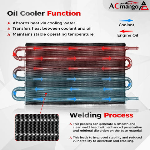 Diagram of the 6 Pass Ultra Cool Tube and Fin Transmission Cooler For Engine Oil And Transmission Cooling with weld detail.