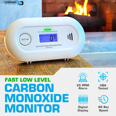 Low Level Carbon Monoxide Monitor For Home Office Classrooms And Retail Safety With Quick Alarm And Clear Readout Above 10ppm And 25ppm Alarm Upgraded Version 2.0 Seven Year Sensor Life Ideal For Any Space placed near a fireplace