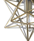 12 Inch Moravian Star LED Flush Mount Ceiling Light Geometric Iron Lantern With Clear Glass Shade For Entryway Hallway Foyer LED Bulb Included Easy Install Dope Bright Modern Home Lighting gold finish