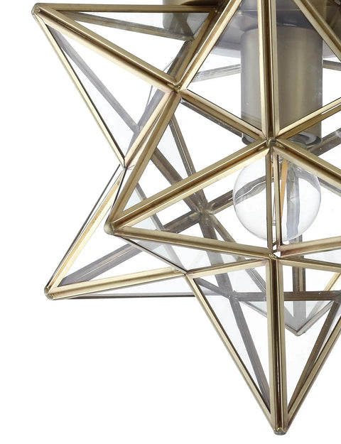 12 Inch Moravian Star LED Flush Mount Ceiling Light Geometric Iron Lantern With Clear Glass Shade For Entryway Hallway Foyer LED Bulb Included Easy Install Dope Bright Modern Home Lighting gold finish