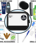 Men's 16 Piece Travel Kit With TSA Compliant Essentials In Reusable Zippered Bag showing grooming and hygiene items.