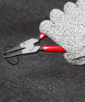 2 Piece Lock Ring Pliers Set Flat Nose For Removing And Installing Gearshift Locking Rings in gloved hand