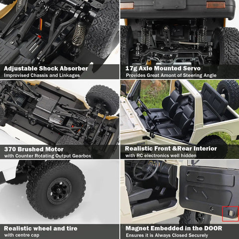 One To Ten Scale RC Crawler Inspired by Suzuki Jimny JA11 4x4 Off Road Truck With LED Lights details and features