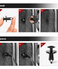 Nylon Bumper Rivet Clips Set usage and removal instructions, 100 pieces for 8mm holes, universal push fasteners installation guide