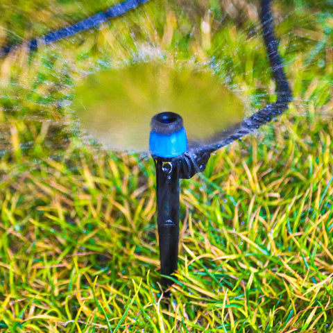 20 Pack Adjustable 360 Degree Drip Irrigation Emitters With 5 Inch Stakes For Quarter Inch Tubing in garden setup