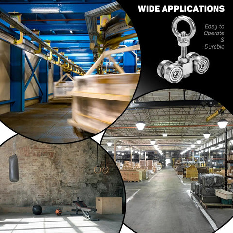 Beefy Heavy Duty 4 Wheels Trolley Roller Set for Unistrut channels in industrial and warehouse applications