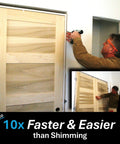 Man installing door with Premium Door Install Kit Max Strength Secures Both Sides To Wall With Patented Bracket System