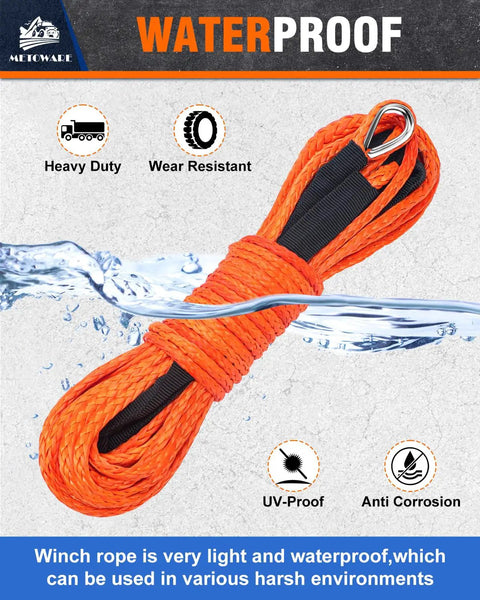 Beefed Up Synthetic Winch Rope One Quarter Inch By Fifty Feet, Ten Thousand Lbs Strength, Twelve Strand Polyethylene Core With Polyester Coating, Lightweight Floats, Easy To Splice Winch Cable For Off Roading And Trucks, orange rope