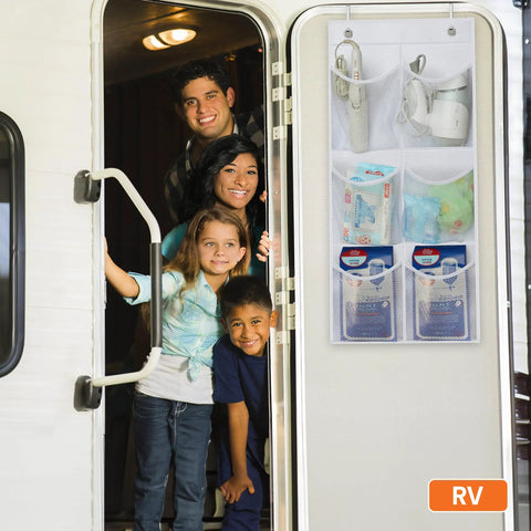 Two Pack Narrow Over The Door Shoe Organizer With Clear Mesh Pockets For Small Doors Closet RV Bathroom Pantry Camping White Hanging Shoe Rack in RV