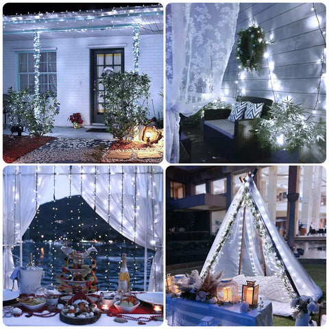 2 Pack Outdoor Solar String Lights With 400 LEDs, 151 Feet, Waterproof For Patio Yard Tree Decor White, 8 Modes, lighting outdoor areas