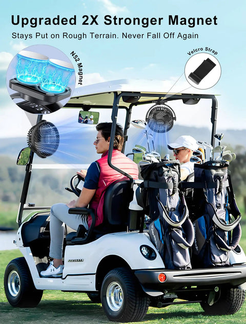 Rechargeable Magnetic Golf Cart Fan With Light And 12000mAh Battery Dual Magnet Base For Easy Mount On EZGO Club Car