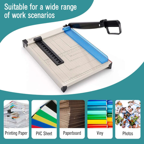 EXTRIC 12-inch heavy-duty paper cutter with safety guard, guillotine blade, metal base, magnetic guide, and laser-printed scale