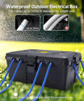 Badass Weatherproof Outdoor Electrical Box Secures Power Strips Extension Cords And Plugs Keeping Your Setup Squeaky Clean And Dry Through Rain Snow Or Dirty Dust Storm Days with cables in water
