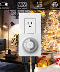 24 Hour Mechanical Timer Outlet With Two Grounded Outlets For Lamps And Holiday Lights, Set And Forget Auto On Off Switch