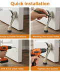 Installation guide for Kickdown Door Stoppers Bottom Mount Foot Pedal Latch showing steps to secure door holders.