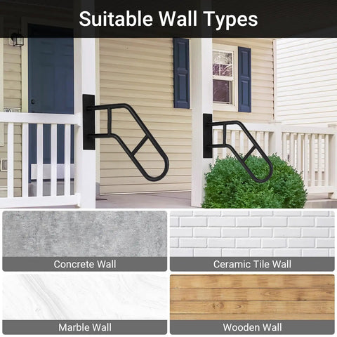 Tough As Nails U Shape Handrails For Outdoor Steps And Deck Wall Mount Grab Bar For Elderly Safety Support mounted on various wall types.