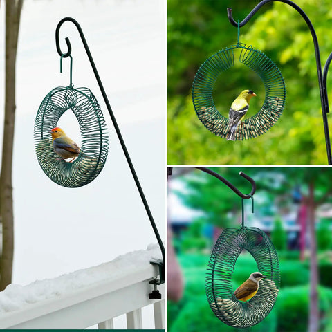 Two Pack Peanut Bird Feeder Set Round Metal Hanging Wreath Style Feeder With Built In Hook For Outdoor Birds And Squirrels
