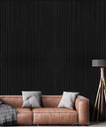 Fresh Groove Design Acoustic Wall Panels For Legit Sound Absorption And Echo Reduction Solid Noise Blocking behind a cozy brown couch.