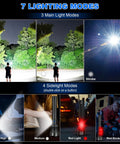 Ultra Bright LED Flashlight With 99,000 Lumens, Beast Mode Brightness in different lighting modes, outdoor use demonstration