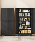 Tall Black Metal Storage Cabinet With Two Doors And Five Adjustable Shelves For Garage And Workshop, Heavy Duty Steel Tool Closet For Home Office Kitchen Pantry File Storage, open view