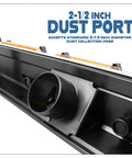 Top Shelf 32 Inch Deluxe Router Table Fence With Rock Solid Aluminum L Backer And Quick Adjust Featherboard showing 2-1/2 inch dust port.