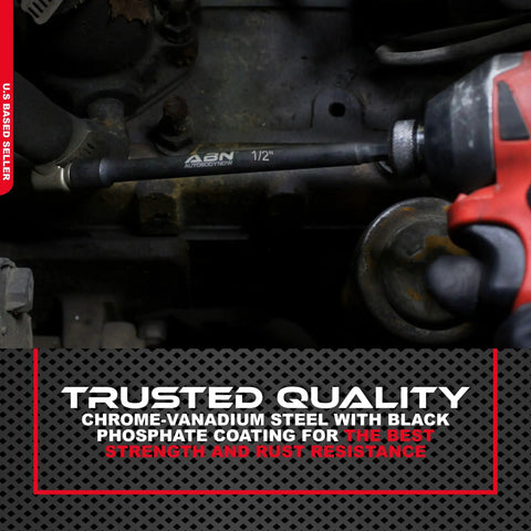 Impact Nut Driver Set Eight-Piece Metric Magnetic Bits With 6 Inch Long Shanks And Quarter Inch Hex Shank in use for auto repair.
