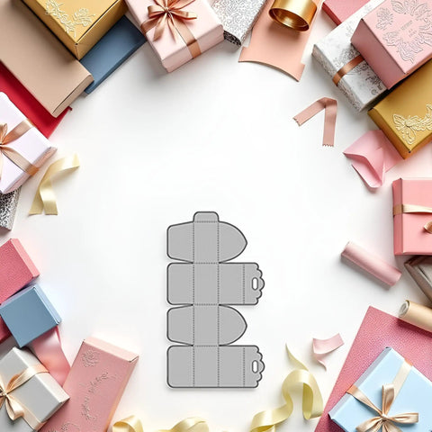 Metal Cutting Dies Set For DIY Scrapbooking Cards Gift Box Embossing Stencil Kit surrounded by colorful gift boxes