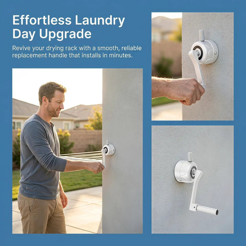 Indoor Metal Clothes Hanger Lift Crank Replacement Handle For Balcony Laundry Drying Rack Repair White Plastic And Metal Spare Part Ergonomic Design Space Saving Easy Install No Fuss Accessory installed on wall-mounted drying rack