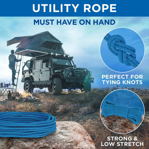 Cotton Rope 3/16 Inch 50 Ft All Purpose Braided Rope Sky Blue Quick-Drying Natural Cotton With Synthetic Core for DIY and Camping