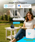 Woman enjoying keyless entry with Badass 7 In 1 Fingerprint Smart Deadbolt Lock With App Control And Key Fobs in outdoor backyard setting.