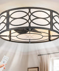 akiuzna Boho Caged Ceiling Fan with Light and Remote, Low Profile Fandelier, featuring a caged design and remote control.