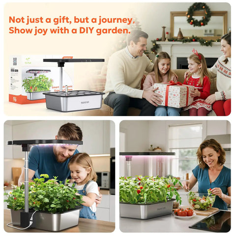 Indoor Hydroponics Growing System Kit With 15 Pods, 36W Full Spectrum LED Grow Light, family gifting and gardening indoors
