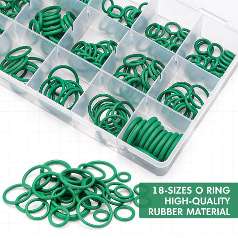 Car Air Conditioning Repair Kit With 270 O Ring Set And 40 Valve Cores For R12 And R134a Refrigerant, assortment of green O-rings