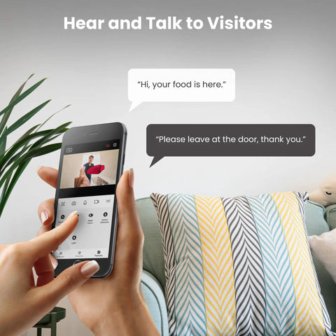 Smartphone showing two-way talk feature of Wireless Video Doorbell With 1080p HD Camera Battery Or Hardwired Power.