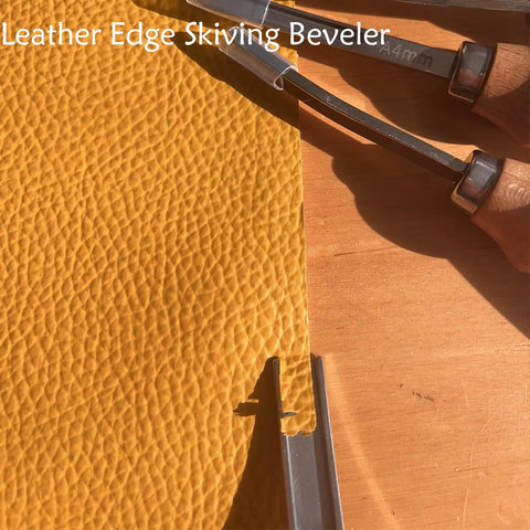 Wide Mouth Leather Edge Skiving Beveler Set Pro Grade With Six Blades Skiver Knife for DIY leather crafting on a table