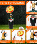 Portable Propane Golf Cart Heater For Outdoor Use, Fits Cup Holder, instructional image showing steps to connect and use