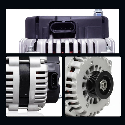 Close-ups of High Output 12V 145A GM Alternator For Silverado Sierra Yukon Trucks With Six Groove Pulley And PowerForge Housing